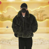 Elegant Plush Lapel Button Faux Faur Jacket