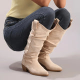 Retro Pleated Western Square Heel Boots