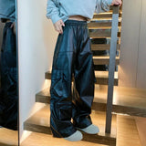 Windproof Elastic Waist Cargo Leather Motorcycle Pants