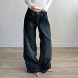 Dark Blue Loose Fit Straight Jeans