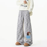 Winter Embroidery Cartoon Pattern Elastic Sweatpants