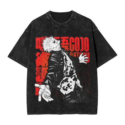 Anime Girl Dinner Print Washed T-Shirt