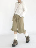 Chic Khaki Ruffled High Waist Jorts