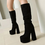 Minimalist Pointed Toe Square High Heels Boots