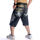 Vintage Washed Distressed Knee-Length Denim Shorts