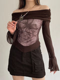 Vintage Floral Patchwork Slash Neck T-Shirt