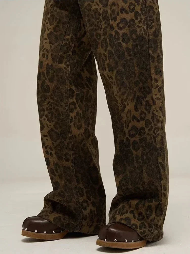Y2K Leopard Flair High Waisted Pants