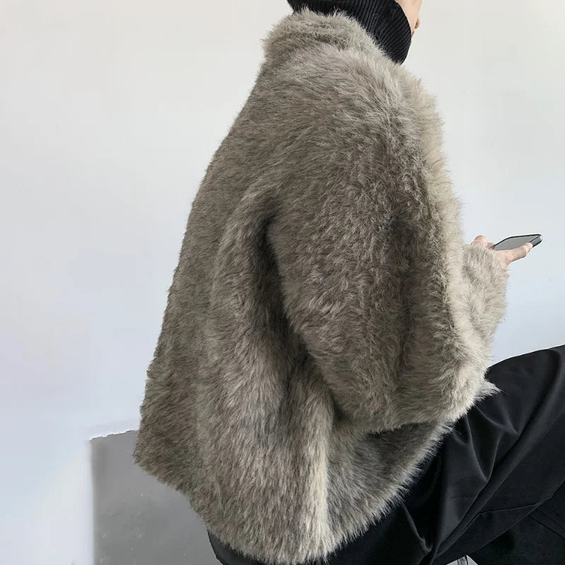 Plush Knitted Lapel Cool Versatile Furr Jacket