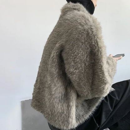 Plush Knitted Lapel Cool Versatile Furr Jacket