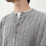 Premium Casual Henley Cable Knit Sweater