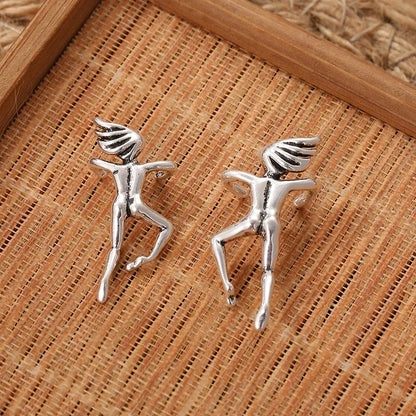 Retro Silver Character Clip Earring