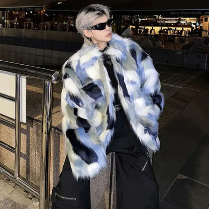 Luxurious Color Contrast Imitation Fur Jacket