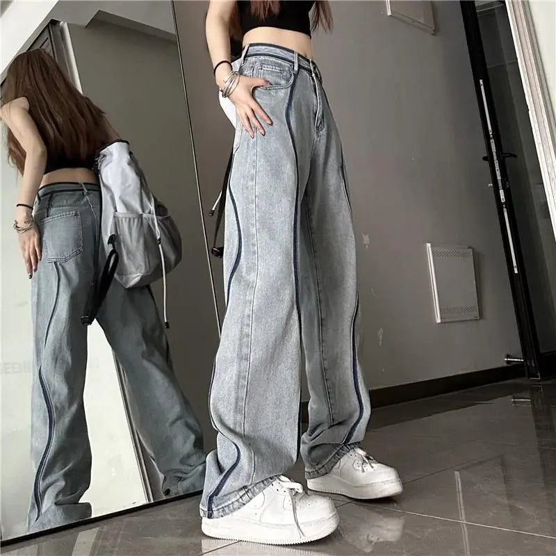 High Waisted Panelled Straight Leg Jeans
