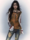 Gothic Patchwork Mesh Long Sleeve T-Shirt
