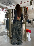 Vintage Washed Camouflage Print Wide Jeans