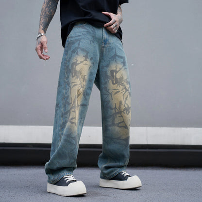 Stylish Rock N Roll Loose Fitting Washed Jeans