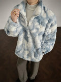 Winter Tie-Dye Stand-Collar Faux Fur Jacket