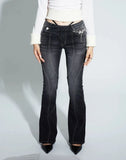 Vintage Distressed Low Waist Flare Jeans