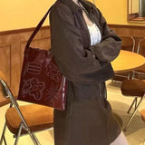 Stylish Retro Print Red Leather Tote Bag