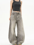 Rugged Look Baggy Gray High Waisted Jeans