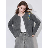 Floral Embroidered Round Neck Cardigan