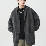 Vintage Cool Cozy Gray Hooded Knitted Cardigan