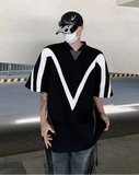 Vibrant Color Contrast Loose V-Neck T-Shirt