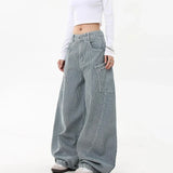 Y2K Striped Curved Knife Wide Leg Cargo Jeans