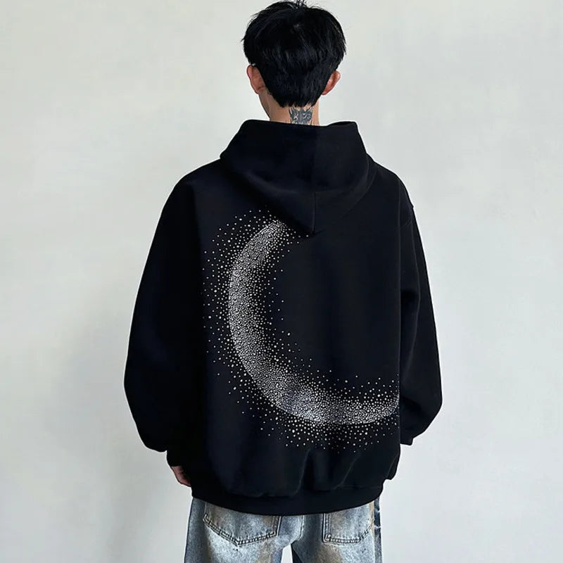 Chic Black Rhinestone Heat Melting Hoodie