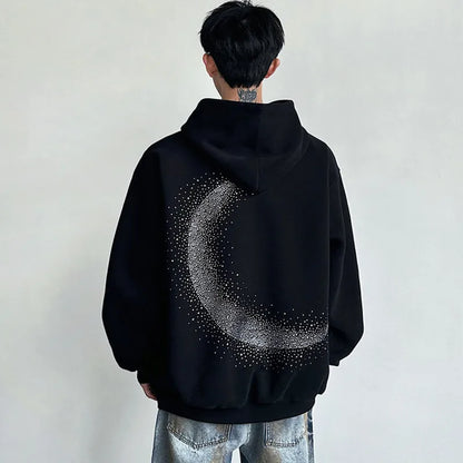 Chic Black Rhinestone Heat Melting Hoodie