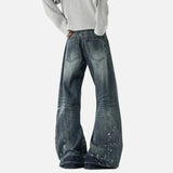 Streetwear Ink Splash Wide Leg Washed Denim Jeans