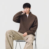 Soft Ribbed Knit Mock Neck Half Zipper Sweater
