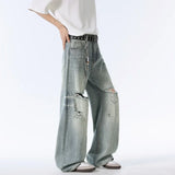 Streetwear Blue Baggy Ripped Wide Leg Jeans