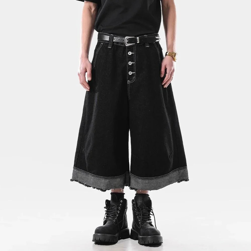 Vintage Washed Raw Edge Cropped Denim Jorts