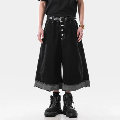 Vintage Washed Raw Edge Cropped Denim Jorts