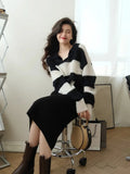 Comfy Striped Mohair Wool Polo Collar Sweater