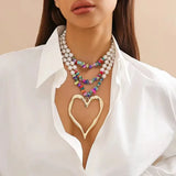 Exaggerated Multilayered Heart Pendant Choker Necklace