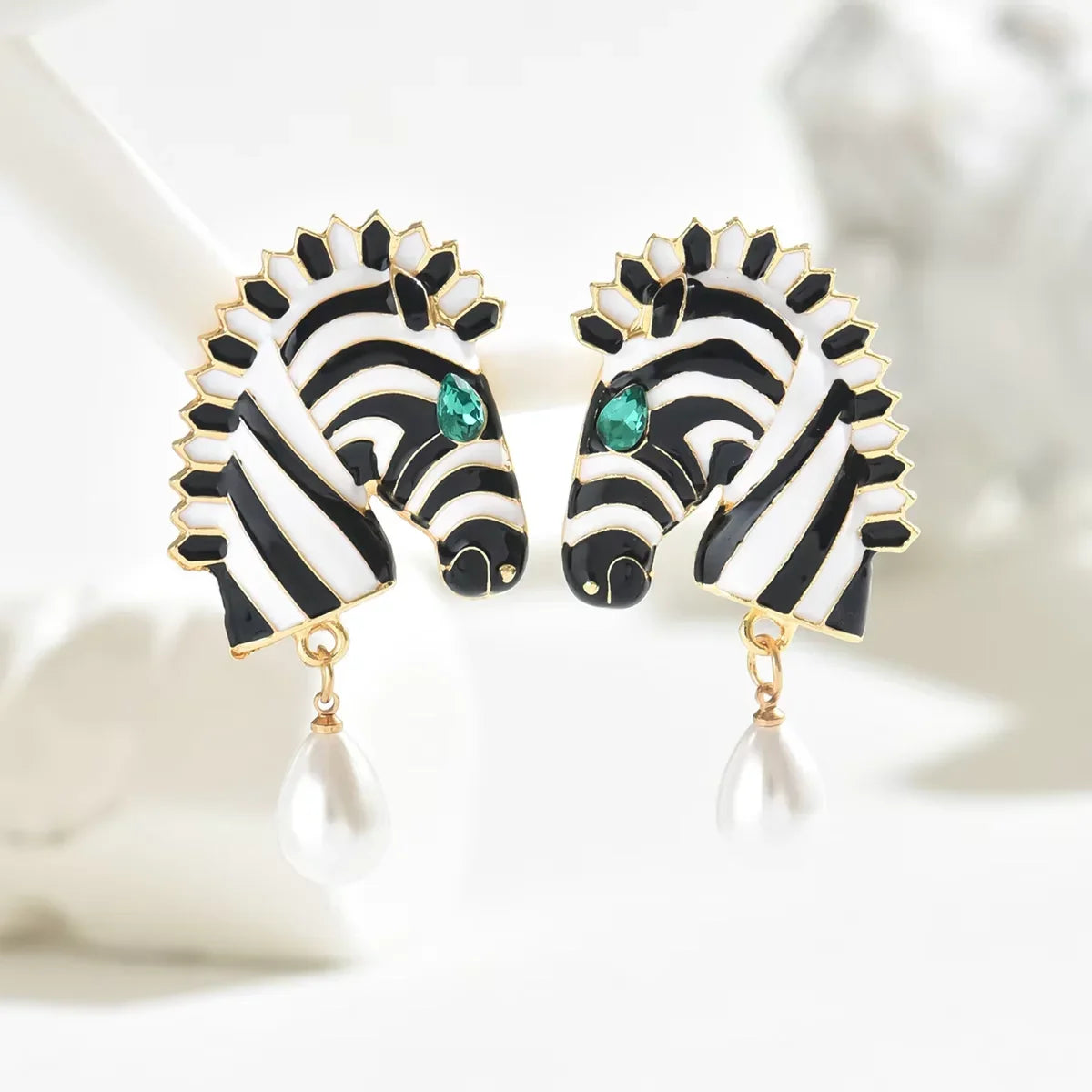 Shiny Crystal Zebra Dangle Earrings
