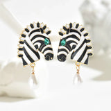 Shiny Crystal Zebra Dangle Earrings
