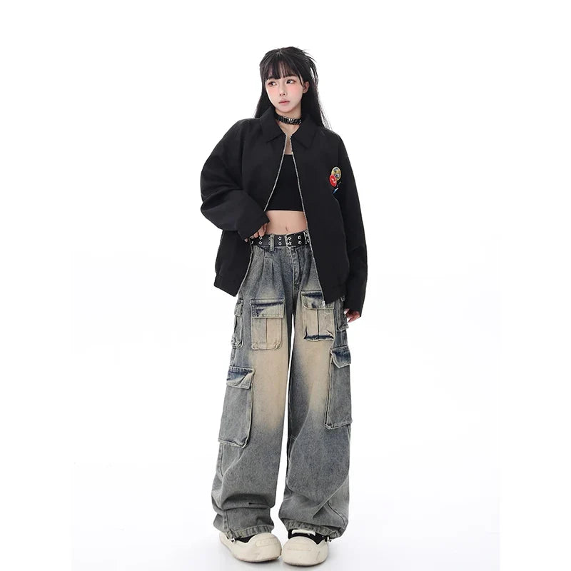 Women Cute Trendy High Waist Wide Leg Blue Jeans