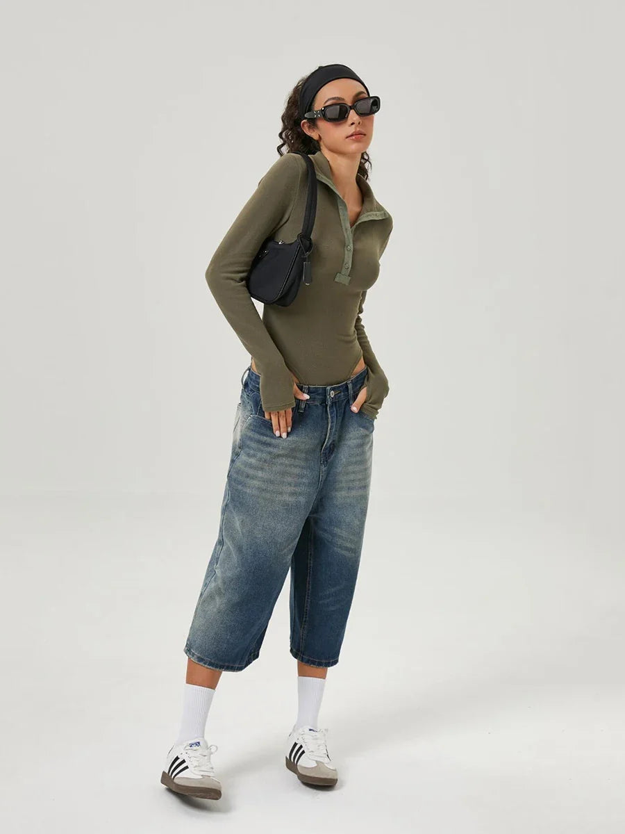 Retro Washed Gradient Wide Leg Jorts