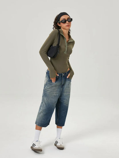 Retro Washed Gradient Wide Leg Jorts