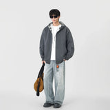 Plaid Zip-Up Casual Loose Hooded Sweatshirt
