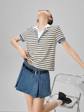 Cozy Striped Polo V-Neck Knit T-Shirt