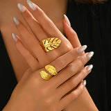 Elegant Gold Leaf Shaped Open Ring
