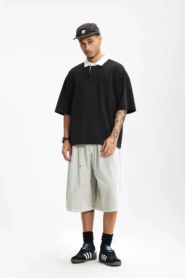 Placket Polo Solid Color T-Shirt