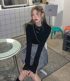 Long Sleeve Solid Pattern Crop Top
