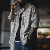Vintage Retro Plaid Stand Collar Casual Shirt
