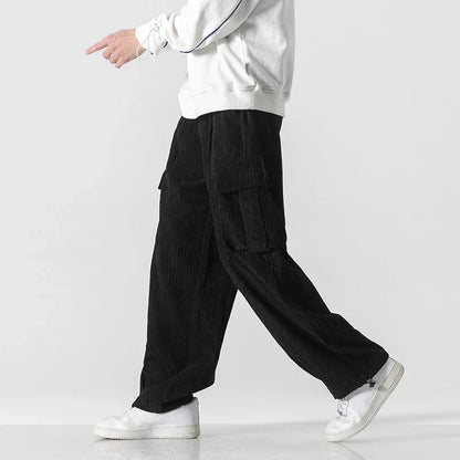 Flattering Corduroy Elastic Waist Cargo Sweatpants