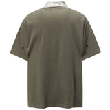 Retro Punk Grunge Patched Ripped Polo Collar T-Shirt